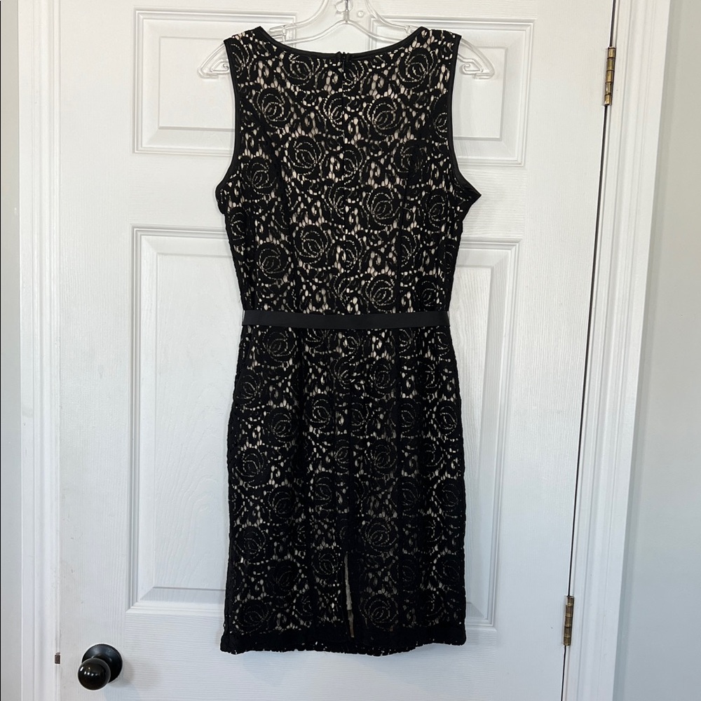 Lori Michaels Elegant Black Floral Lace Midi Dress - Picture 3 of 4
